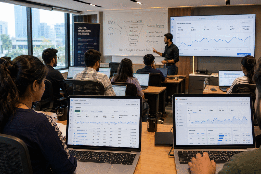 Digital marketing course classroom training in Pune with live Meta Ads and Google Ads practice