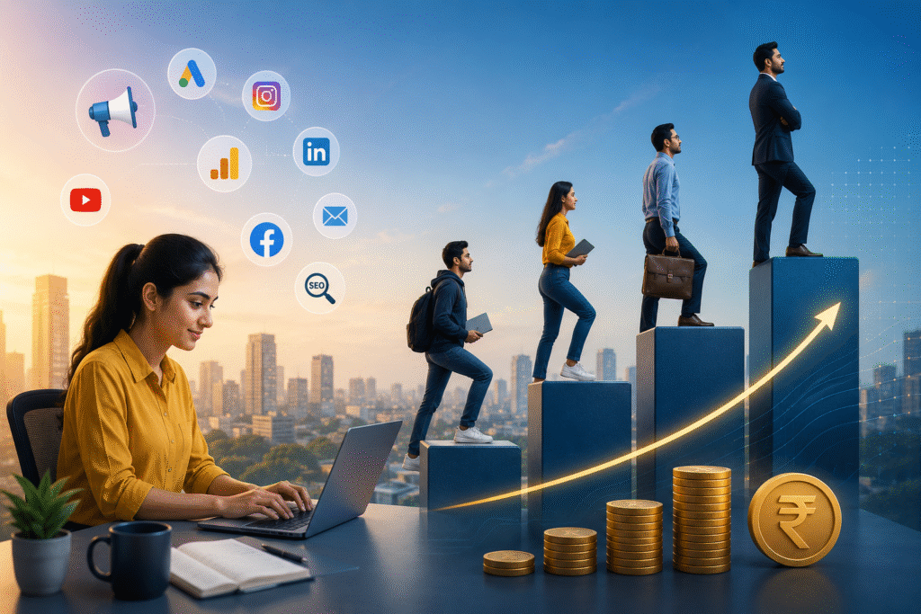 Digital marketing career growth with salary progression in Pune