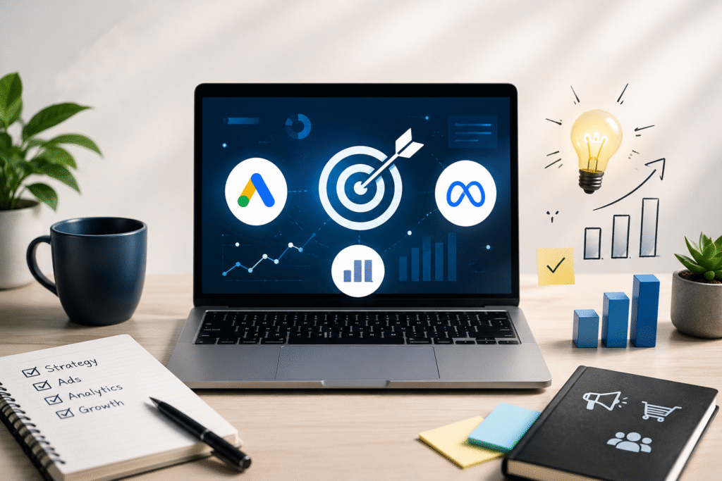Performance marketing with Google Ads, Meta Ads and analytics.